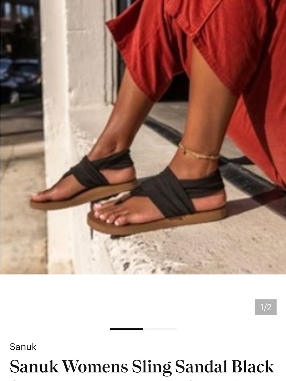 Sanuk Women's Sling Sandal in Black with Tan Sole